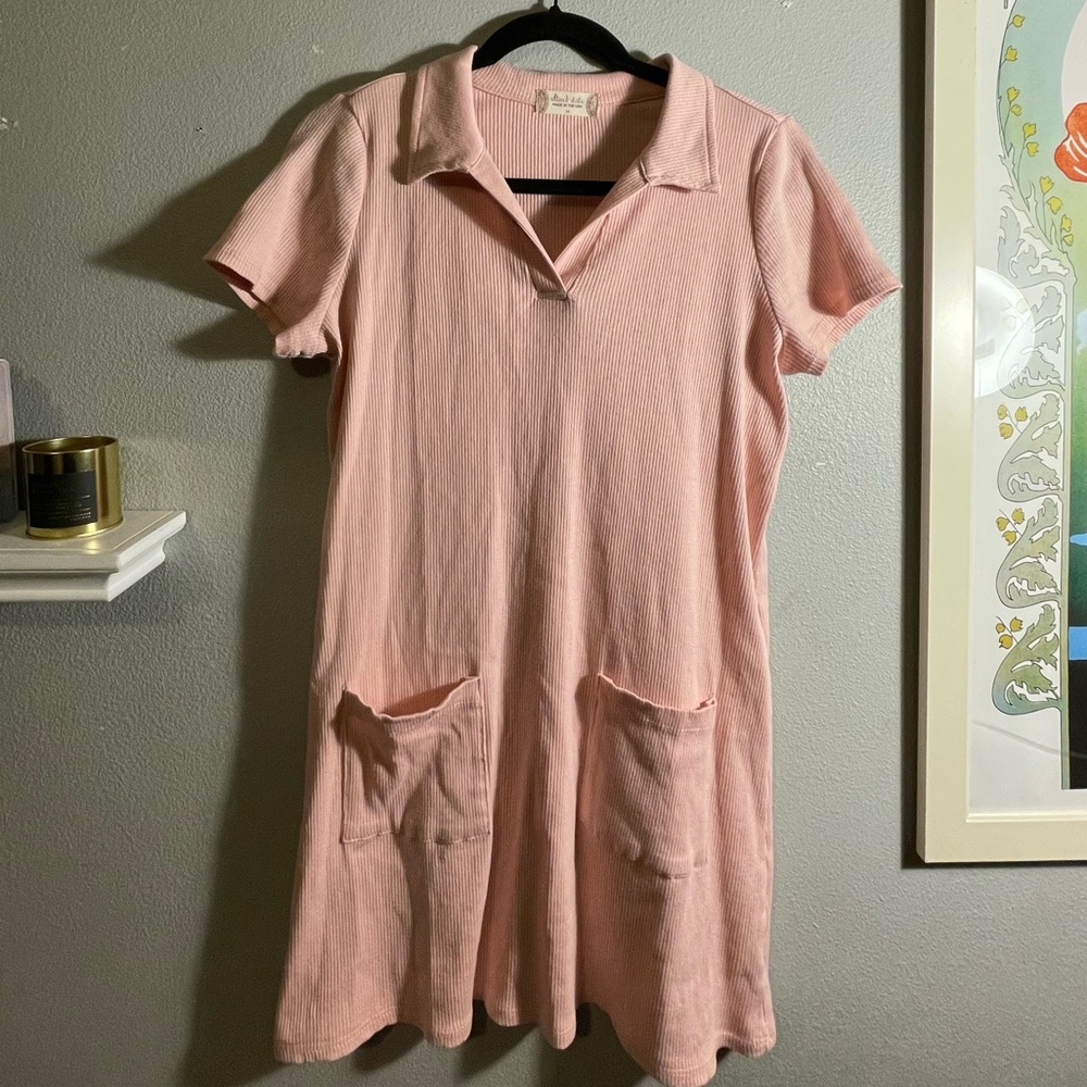 Altar’d State Pink Ribbed Medium Dress